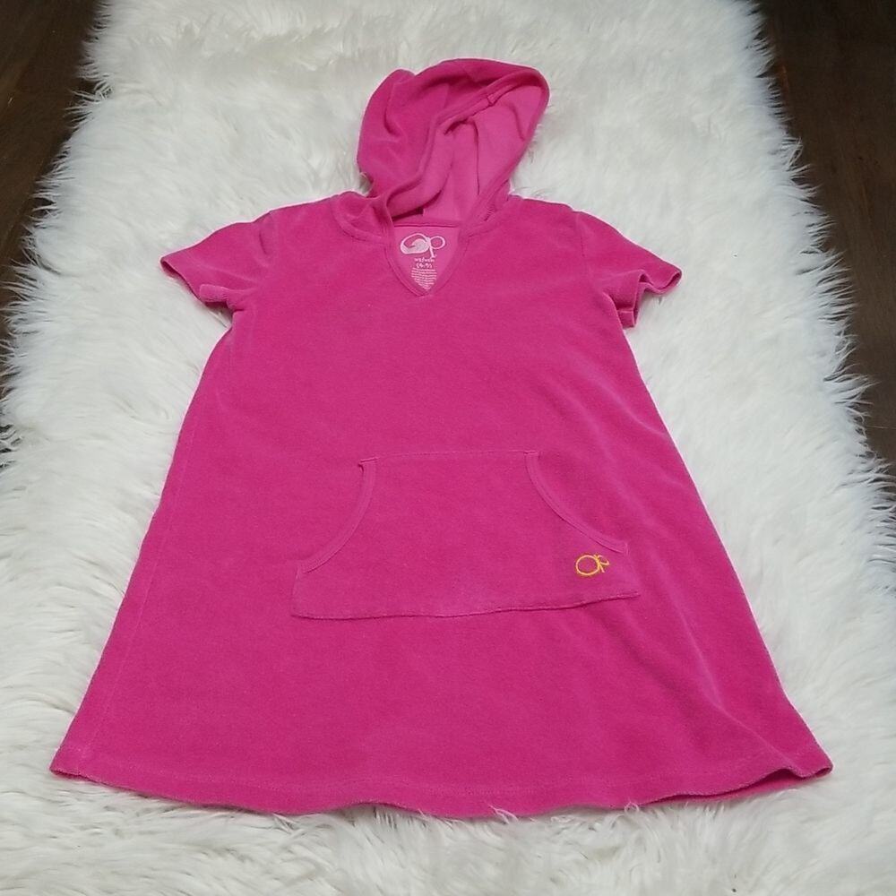 OP Girls Pink Hooded Terry Cloth Swim Coverup Dress XS 4-5 Beach Pool